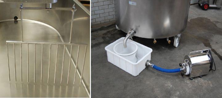 A setup of pipes and a container for water drainage or collection.